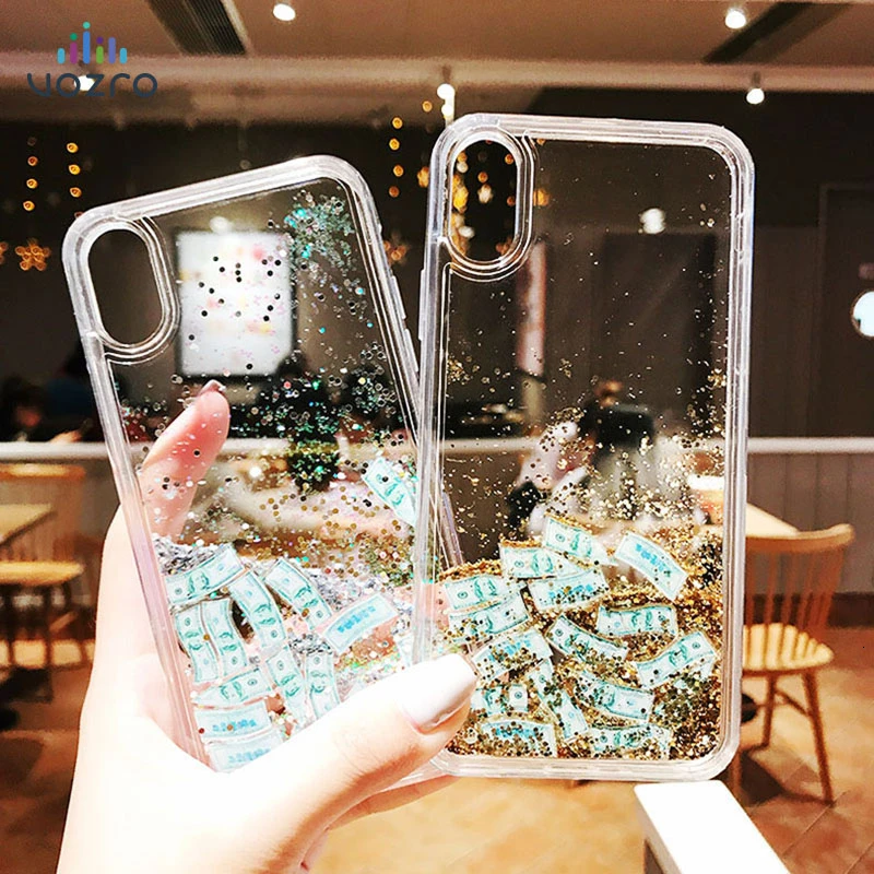 

Fashion Shining Dynamic Dollar Quicksand Phone Case For IPhone 6 6S 7 8 11 Plus X XR XS MAX Original LOGO Protection Back Cover