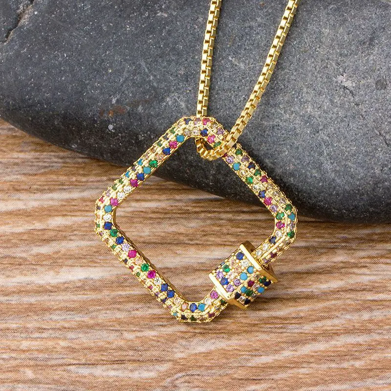 Золотая радужная CZ кулон ожерелье с цепочкой Micro Pave квадратное застежками сделай