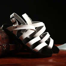 Дизайн; летние Нескользящие сандалии-гладиаторы из натуральной кожи Сандалии с пряжками и ремешками Для мужчин Повседневное резиновой подошве мужская обувь, сандали