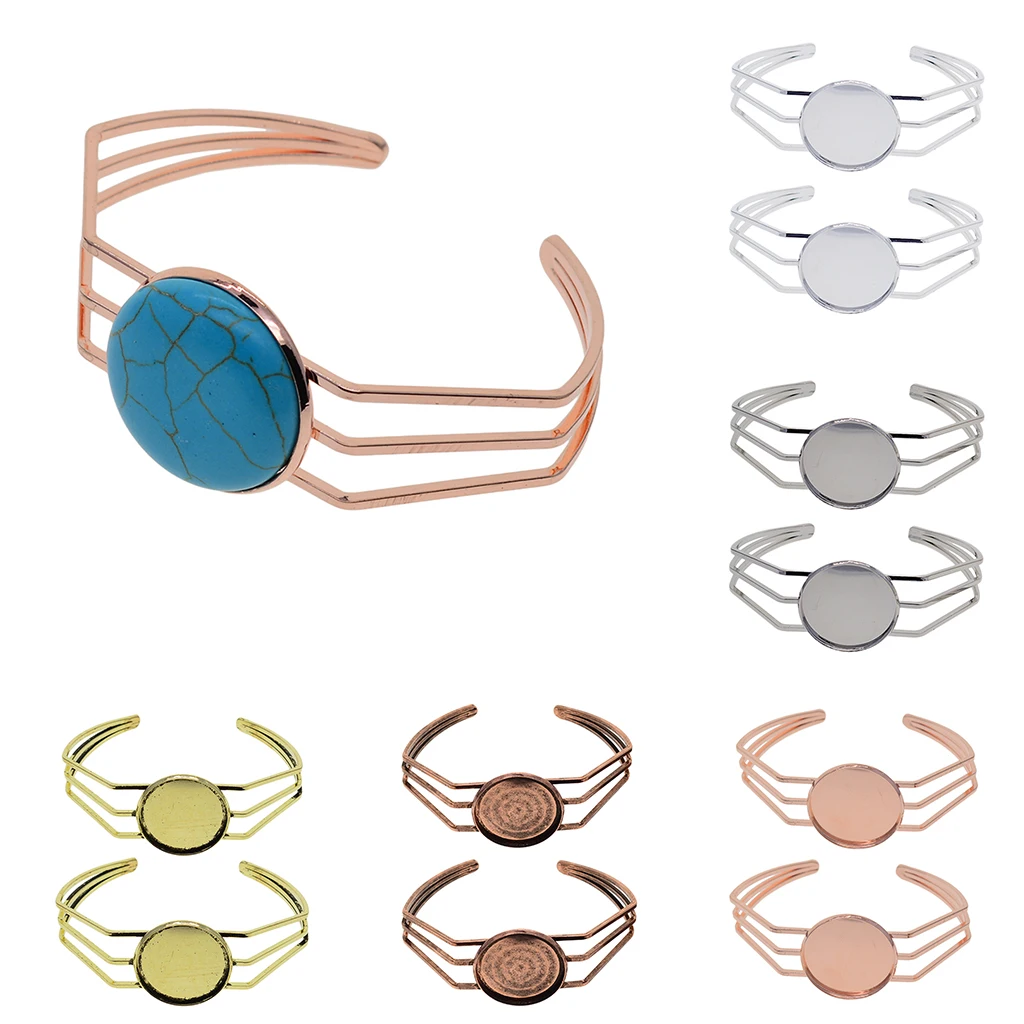 High Quality 25mm Copper Plated Bangle Base Bracelet Blank Findings Tray Bezel Setting Cabochon Cameo DIY Woman Fashion Jewelry