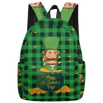

St Patrick'S Day Green Monster Sits Gold Coin Backpack For Teenage Travel Bags School Bags Backpack Interior Key Chain Holder