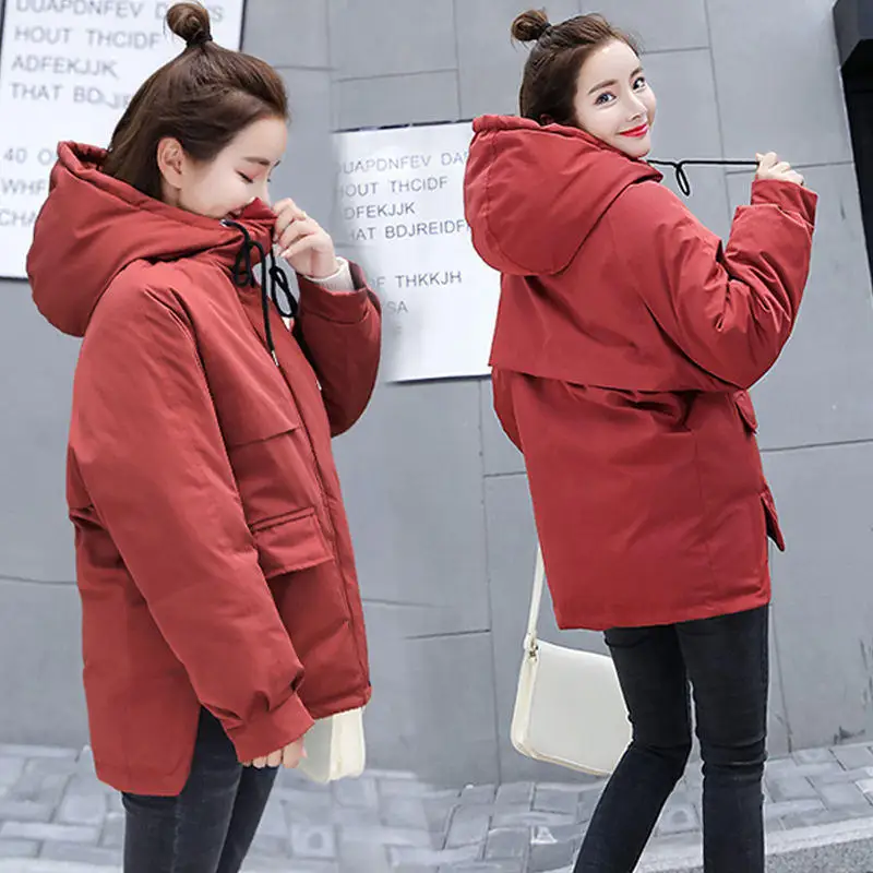 Vintage red Parkas Зимняя куртка женская Свободная негабаритная теплая Дамская Куртка утепленная пуховая хлопковая куртка Женская Повседневная BF стильная зимняя куртка женская Q1960 - Цвет: Vintage red Parkas