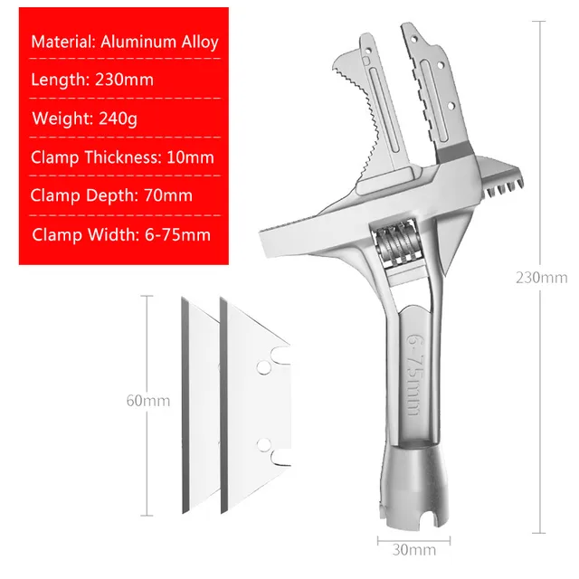 Kindlov adjustable wrench universal spanner aluminium alloy key large