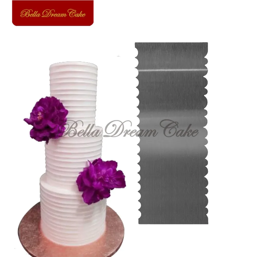  1pc Double Side Wavy Shape Stainless Steel Scraper Cake Spatulas Butter Cream Smoother Cake Comb Ca