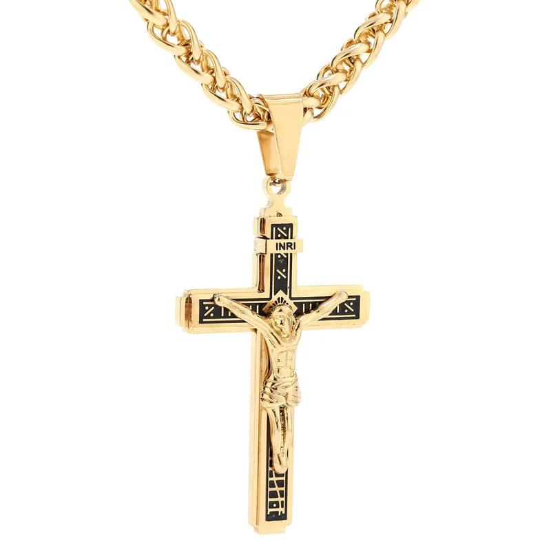 2019-New-Design-Piece-Catholic-Jesus-Christ-Cross-Crucifix-Stainless-Steel-Pendant-Necklace-24-Chain (1)