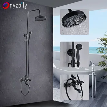

Onyzpily Bathtub Shower Faucet Set 8" ORB 3 Waterway Hot&Cold Water Mixer Faucet Double Handle Shower Tap Wall Mounted torneiras