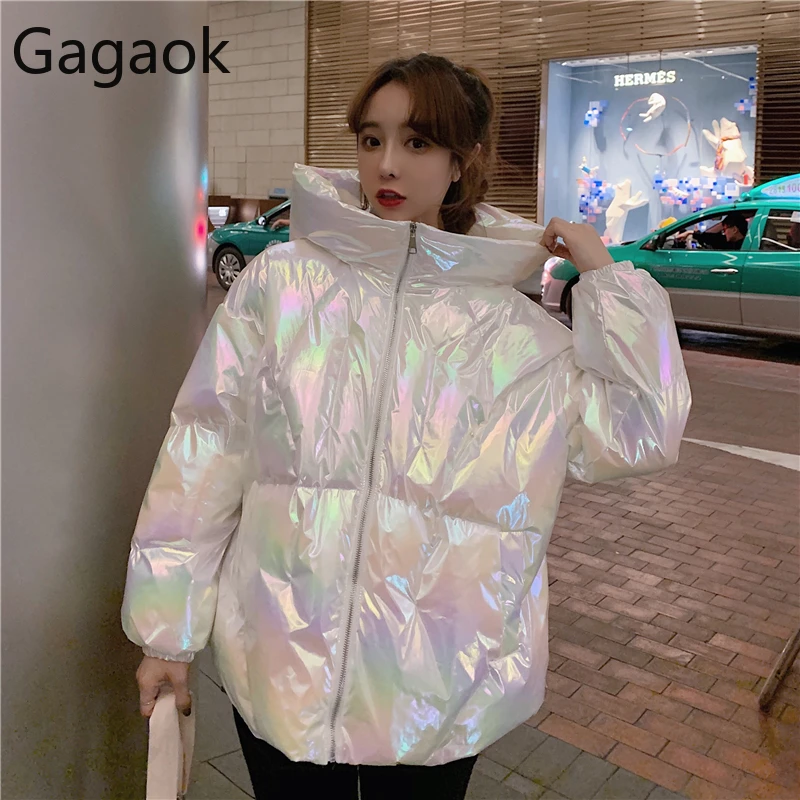 Gagaok, женские уличные толстые парки, зимние, Новое поступление, одноцветные, трапециевидные, с карманами, с капюшоном, свободные, повседневные, женское, модное корейское пальто, Топ