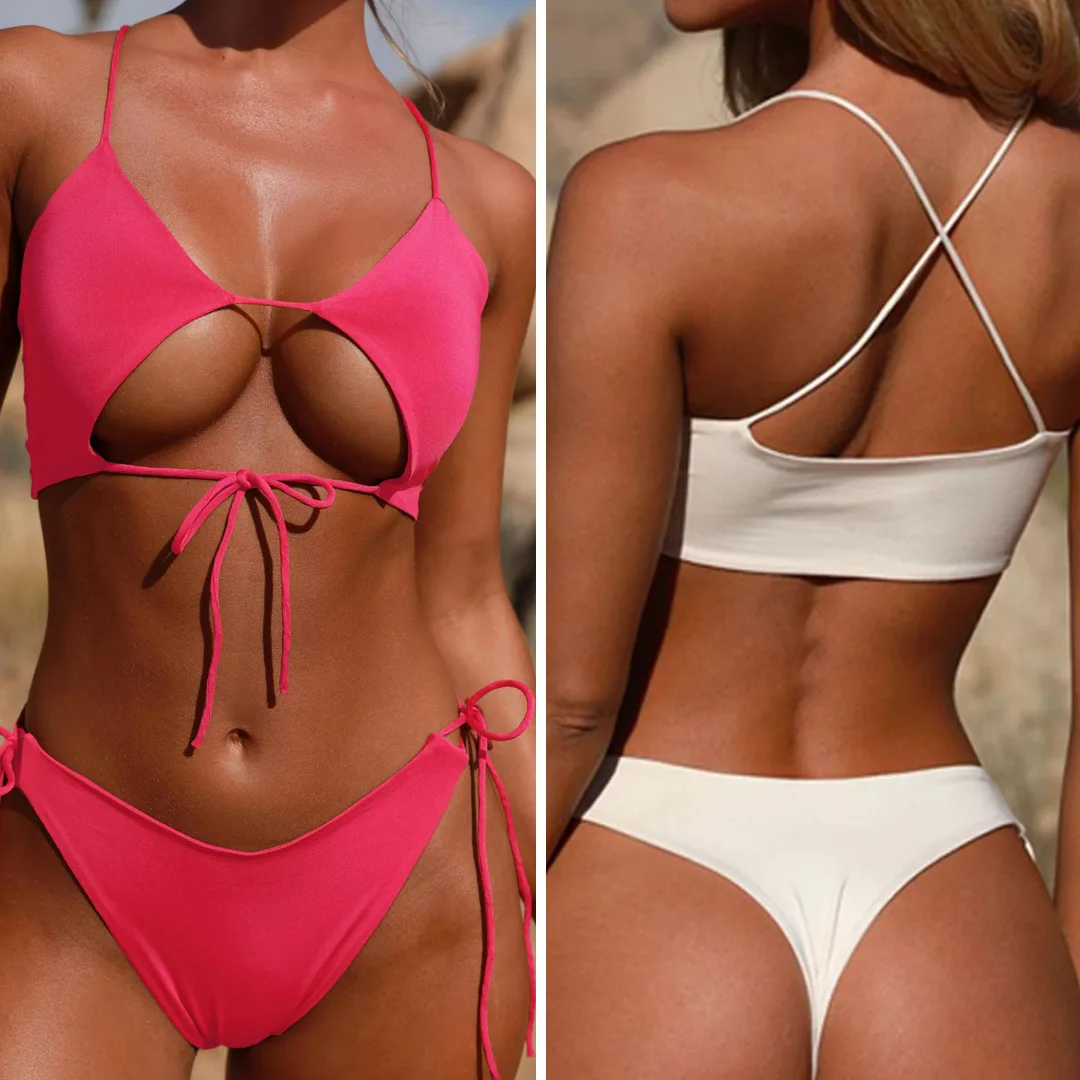 Cut Out Brazilian Bikini Two-piece Swimsuit String Swimwear Women Padded Bathing Suit Bikiny Solid Sexy Tanga Biquini Swim Suit