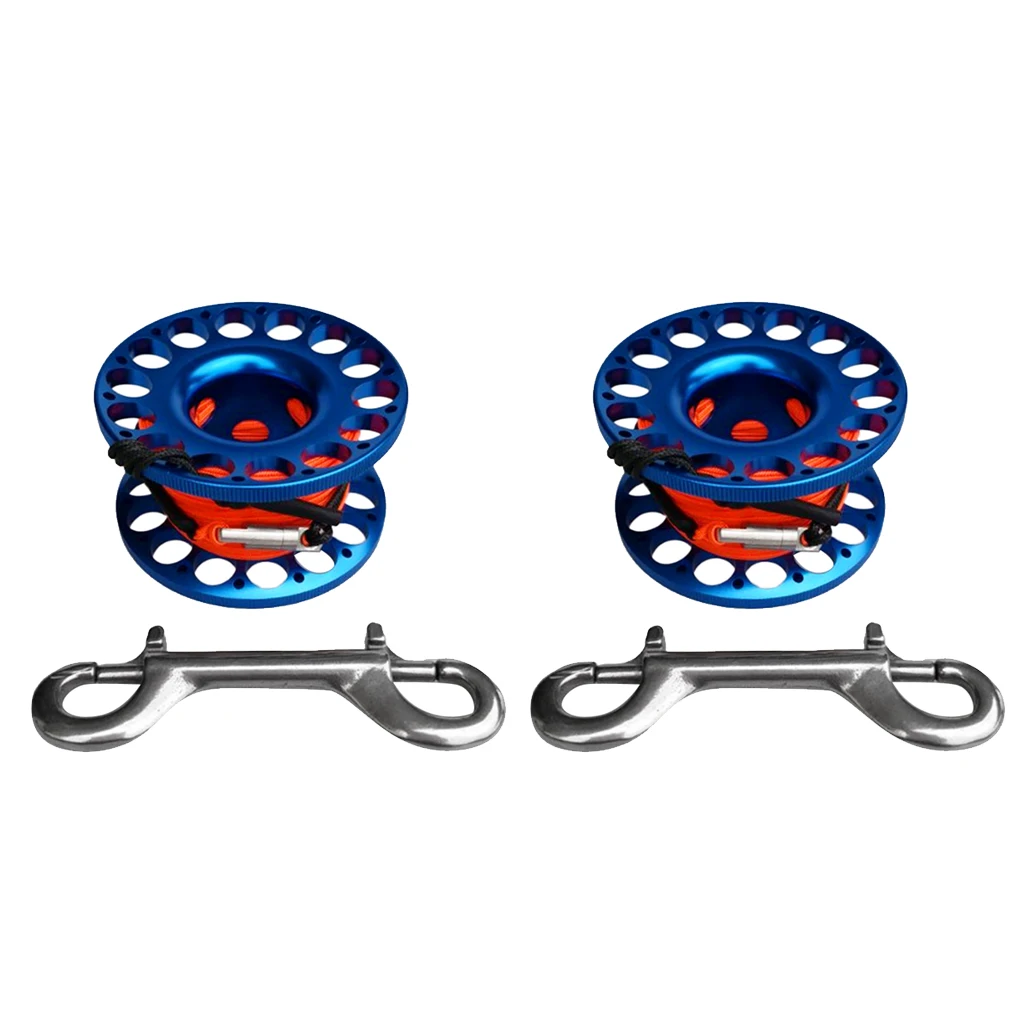 2x Ultra Lightweight Performance Aluminum Alloy Diver Finger Reel Bolt Clip Wreck Scuba Diving Tech Spool 15m/30m Line Blue
