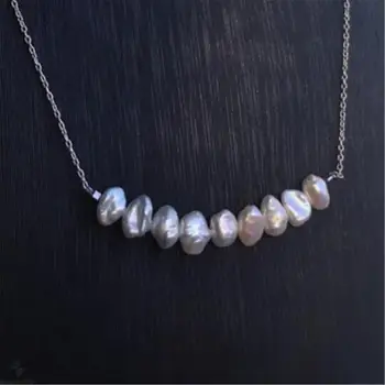 

7-8mm White Baroque Pearl Necklace 18 inches Cultured Diy Hang Wedding Jewelry Chic
