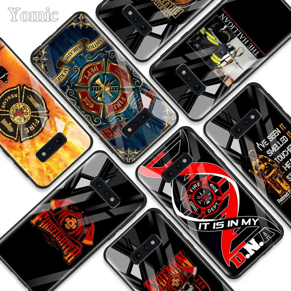 

Firefighter Fireman Fire Tempered Glass Phone Case for Samsung Galaxy S10 S10e S9 S8 S10 Plus Note 9 A50 A30 Soft Edge Cover
