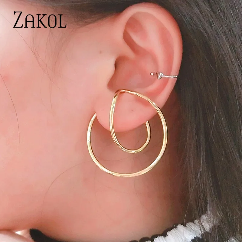 ZAKOL, модные круглые медные серьги золотистого цвета на застежке для женщин и девушек, Простые Вечерние серьги для вечернего платья, ювелирные изделия для ушей FSEP3015