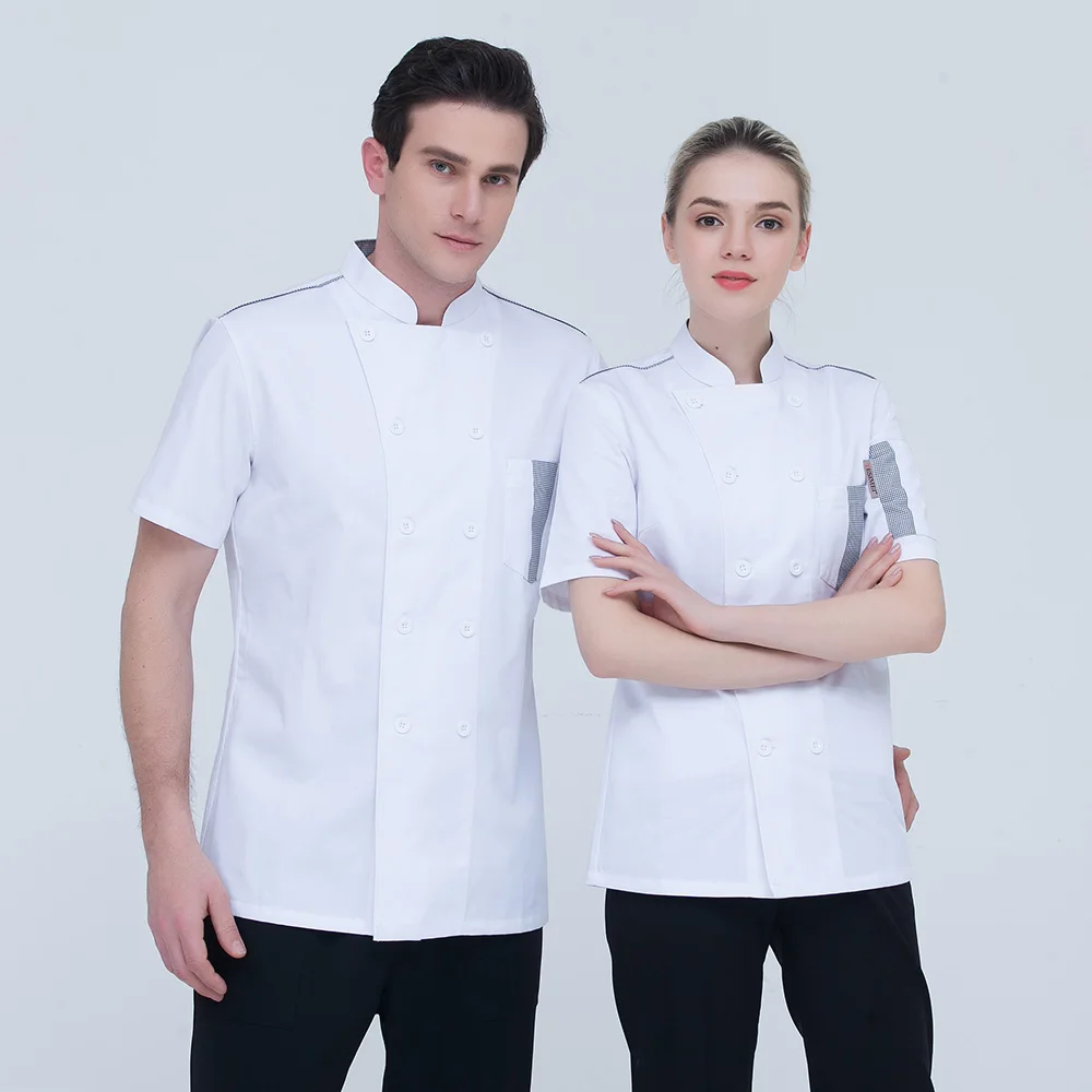 M-4XL high quality restaurant chef uniforms double breasted white chef shirts catering work clothes short sleeves Chef Jackets