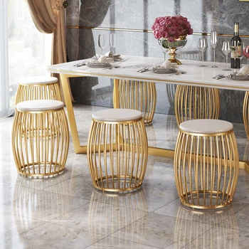 

Modern Dressing Stool Home Creative Nail Stool Wrought Iron Golden Dining Chair Net Red Round Shoe Bench Living Room Stool