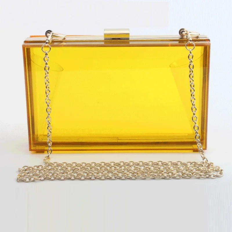Женский акриловый прозрачный кошелек через плечо, ПВХ сумка для спортивных мероприятий, стадион, одобренный ремешок на цепочке, золото/серебро - Цвет: yellow