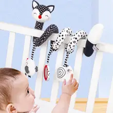 Hochet de poussette pour bébé, jouets d'éducation précoce pour nouveau né, clochette de lit, pendentif de poussette, carillon en tissu noir et blanc pour bébé
