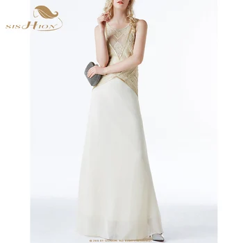 

SISHION 1920s Party Vintage Dress VD1288 Glitter Women Ladies Elegant Flapper Dresses Black Blue White Beaded Sequin Long Dress