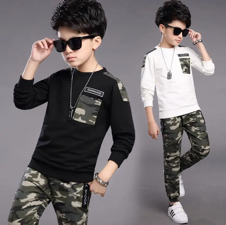 

2019 New Boy Tracksuit Clothes set Kids Spring&Autumn Cotton School Uniform Sport camouflage Suit Boys Clothing Sets 3 -12 year