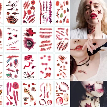 

30sheets Masquerade Prop Party Supplies Wound Face Arm Temporary Realistic Horror Halloween Makeup Scary Tattoo Sticker Body Art