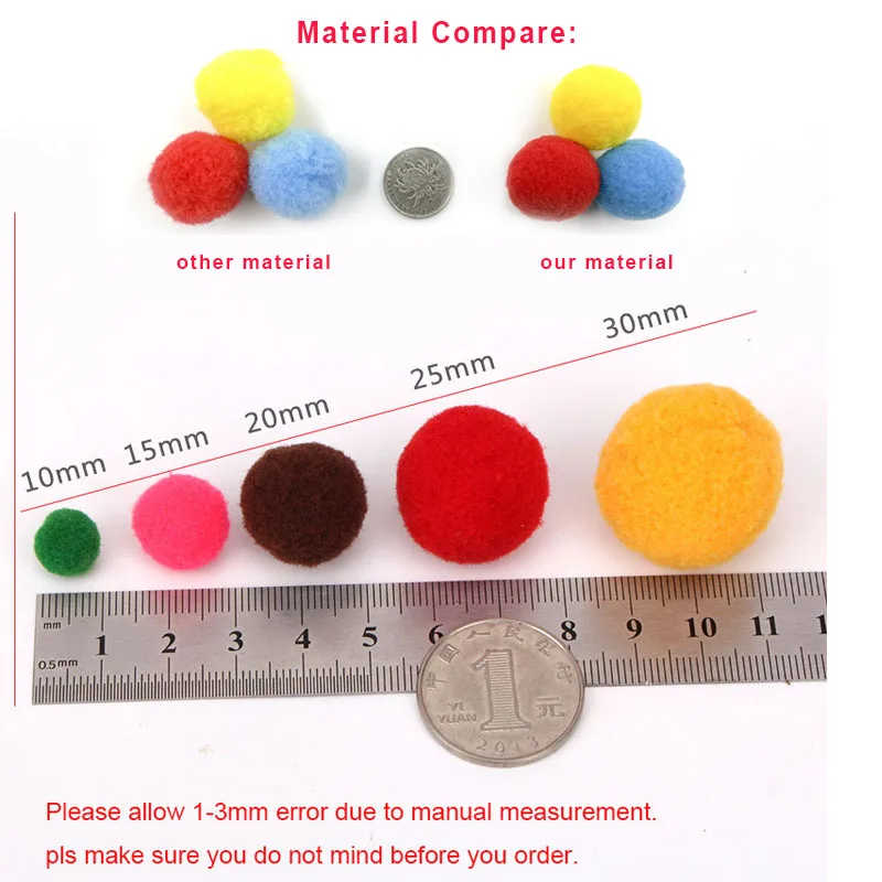 Craft supplies pom poms craft supplies fluffy ball accessories White Green Red Pompom Fur Balls DIY Soft Pom Poms Craft Pompones Christmas Ball Ornaments Glue on Cloth Accessories 8mm To 30mm
