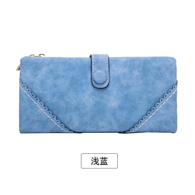 Minimalist Design Thin Long Bifold Wallet Women Female Brand Leather Coin Purse Card Holder Ladies Money Dollar Cuzdan portfel - Цвет: Light blue