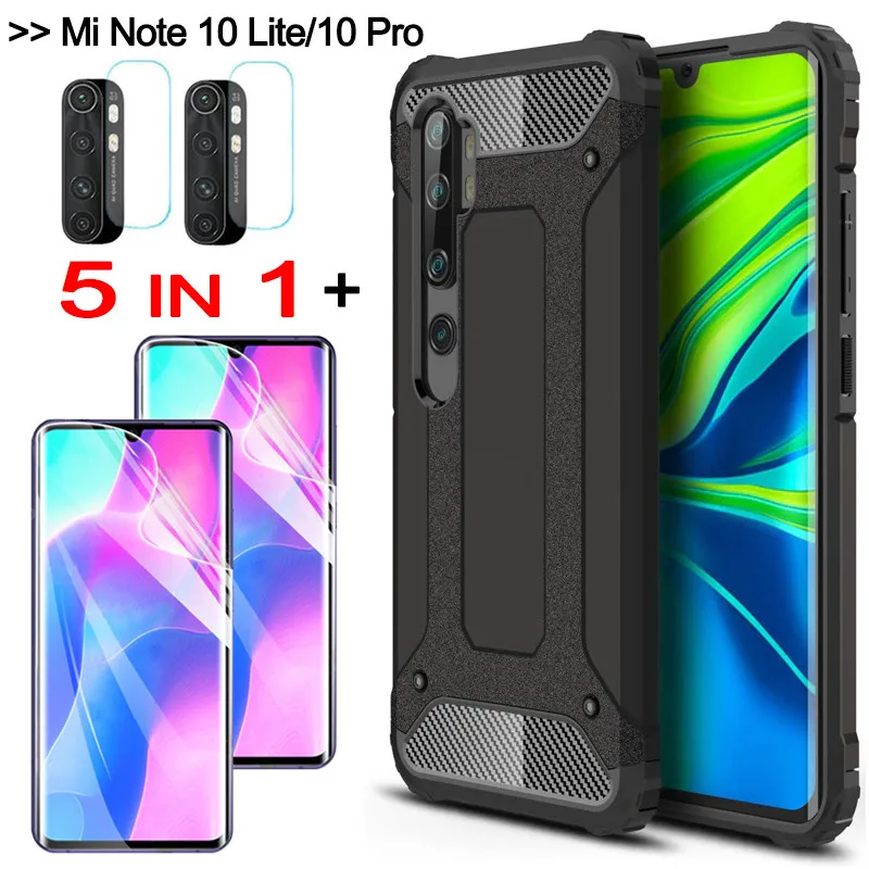 5 в 1 пленка + чехол для телефона note10 lite противоударный силиконовый pro xiaomi note 10lite case