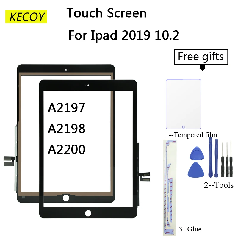 Pantalla táctil para tableta, reemplazo de digitalizador con pegamento para Ipad 2019 10,2, 7ª generación, A2197, A2198, A2200, novedad, 1 Uds.
