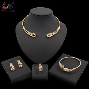 

Yulaili Fashion African Jewelry Sets Charm Crystal Choker Necklace Stud Earrings Bracelet Ring for Women Party Accessories