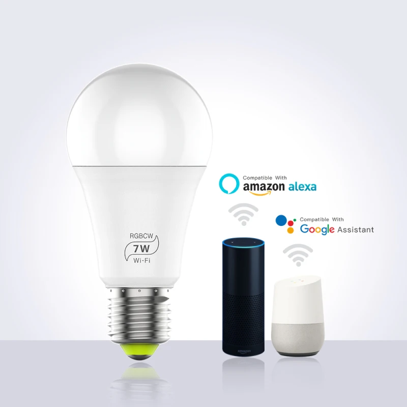 E27 светодиодный 7 Вт WiFi умный светильник, с регулируемой яркостью, многоцветный, светильник s, не требуется концентратор, совместим с Alexa и Google Assist - Испускаемый цвет: 7w