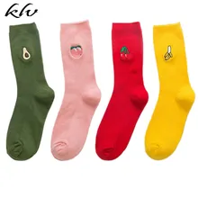 Корейские свежие женские забавные носки с фруктами яркие цвета с вышивкой авокадо Харадзюку Свободные хлопковые чулки для скейтборда