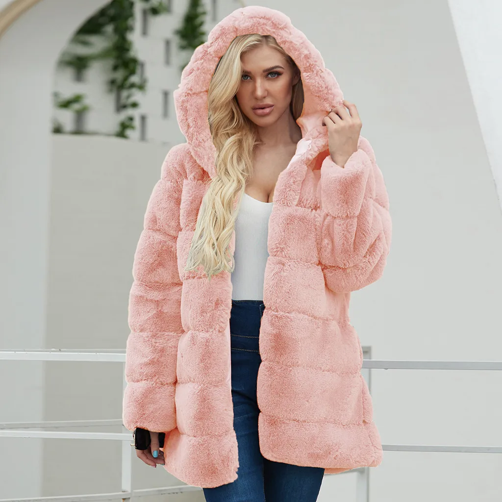 JAYCOSIN Женское пальто, модное женское теплое сексуальное пальто из искусственного меха, куртка, однотонная верхняя одежда с капюшоном, зимнее длинное пальто из искусственного меха