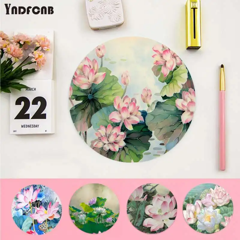 YNDFCNB Design Lotus Chinese painting art round Mouse pad PC Computer mat Anti-Slip Laptop Mice Pad Mat gaming Mousepad | Компьютеры и
