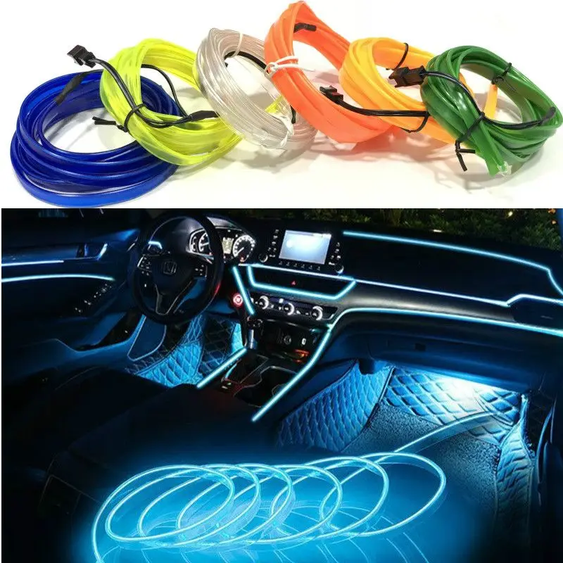 

JURUS 5M Car Interior Lighting 12V El Wire Flexible Rope Auto Neon Light Strip Wire Rope Tube Line Glow Tape Salon Decoration