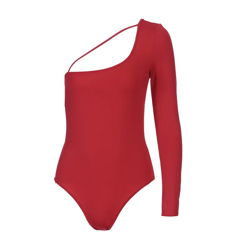 Winter temperament sexy womens one-shoulder long-sleeved  Sexy Bodycon Bodysuit Long Sleeve Sheath Basic Overalls Women Body