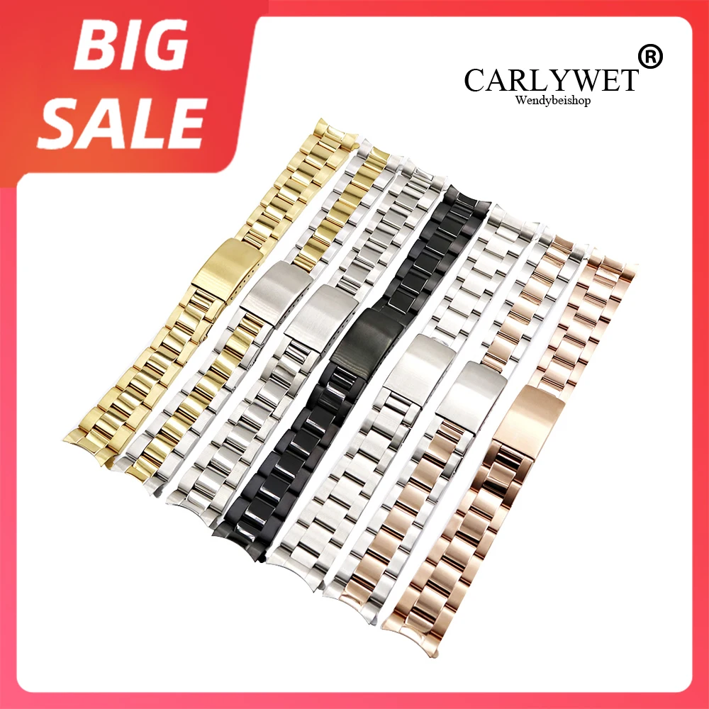 

CARLYWET 13 17 19 20mm Top Quality Watch Band Stainless Steel Silver Black Vintage Oyster Bracelet For Rolex Datejust Submariner