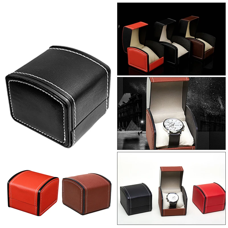 Модная коробка для одной пары часов, искусственная кожа, квадратный чехол для ювелирных изделий, подушка для дисплея, портативный размер
