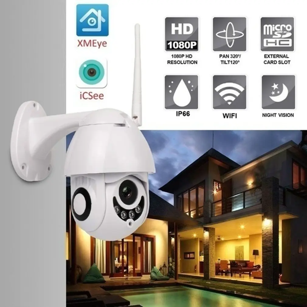 1080P H.265 Speed Dome Outdoor WiFi Wireless Pan Tilt IP Camera 2 Way Audio SD Card IRVision IP ONV
