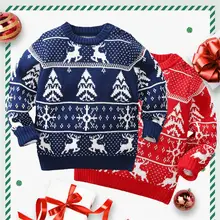 Famuka/свитер с рисунком рождественского оленя для маленьких мальчиков и девочек Новинка года, одежда для малышей осенне-зимние топы с вышивкой для девочек, детская Новогодняя одежда