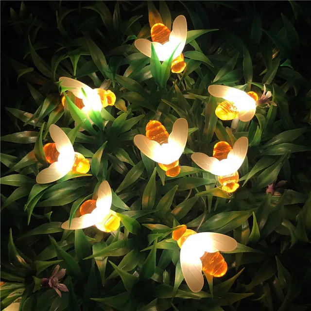 New Solar Powered Cute Honey Bee Led String Fairy Light 20leds 50leds Bee Outdoor Garden Fence Patio Christmas Garland Lights solar porch light Solar Lamps