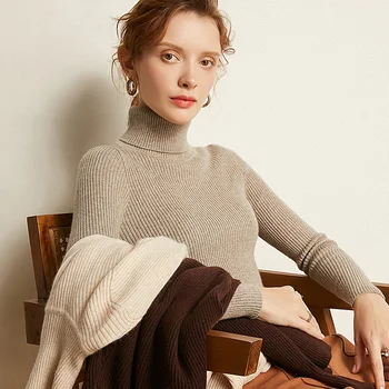

High Elastic Woolen Turtleneck Sweaters Women Vintage Auutumn Winter Pullover Sweater Women Knitted Slim Fit Base Sweater Coat
