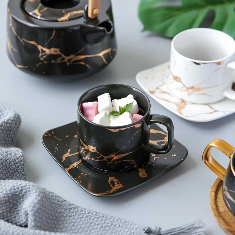 Керамическая мраморная кофейная кружка в скандинавском стиле, чайная чашка, Офисная чашка с блюдцем, набор посуды для напитков