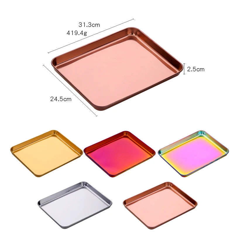 1/2PCS Golden Stainless Steel Storage Tray Square Food Display Plate With Cooling Rack Baking Oil Drain Oven Tray BBQ Tool