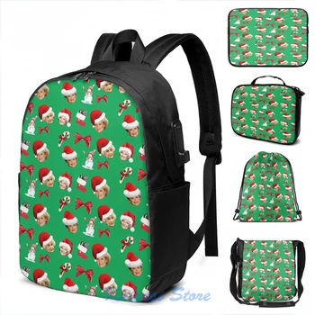 

Funny Graphic print Golden girls- christmas pattern USB Charge Backpack men School bags Women bag Travel laptop bag