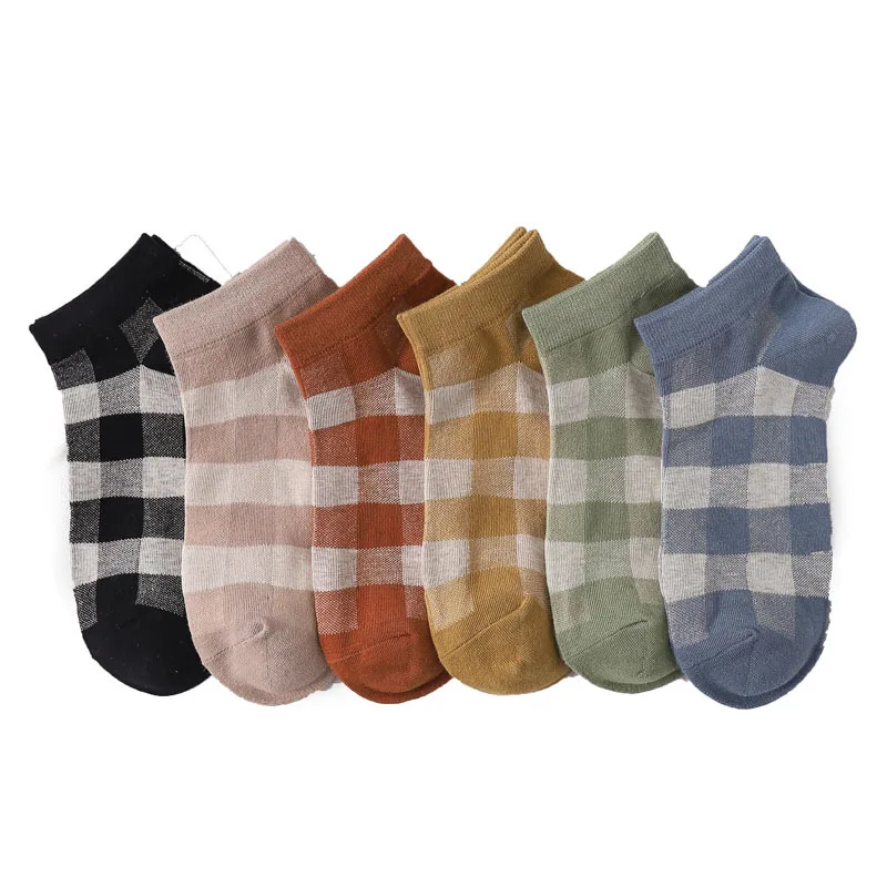 

1 Pair of all Cotton Women's Socks Japanese Plaid Boat socks Sweat Absorption and Deodorant Spring and Summer Women's socks