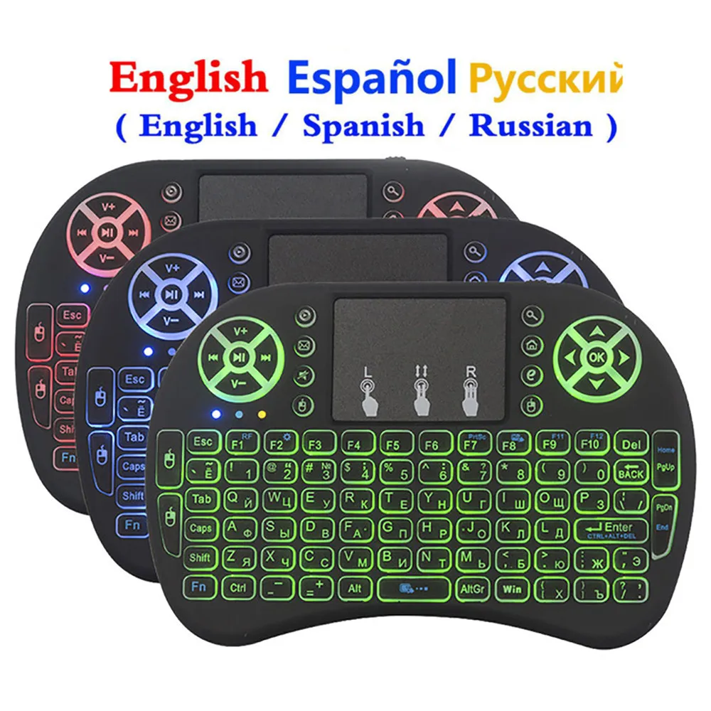 

i8 keyboard backlit English Russian Spanish Air Mouse 2.4GHz Wireless Keyboard Touchpad Handheld for TV BOX Android GT Media V8