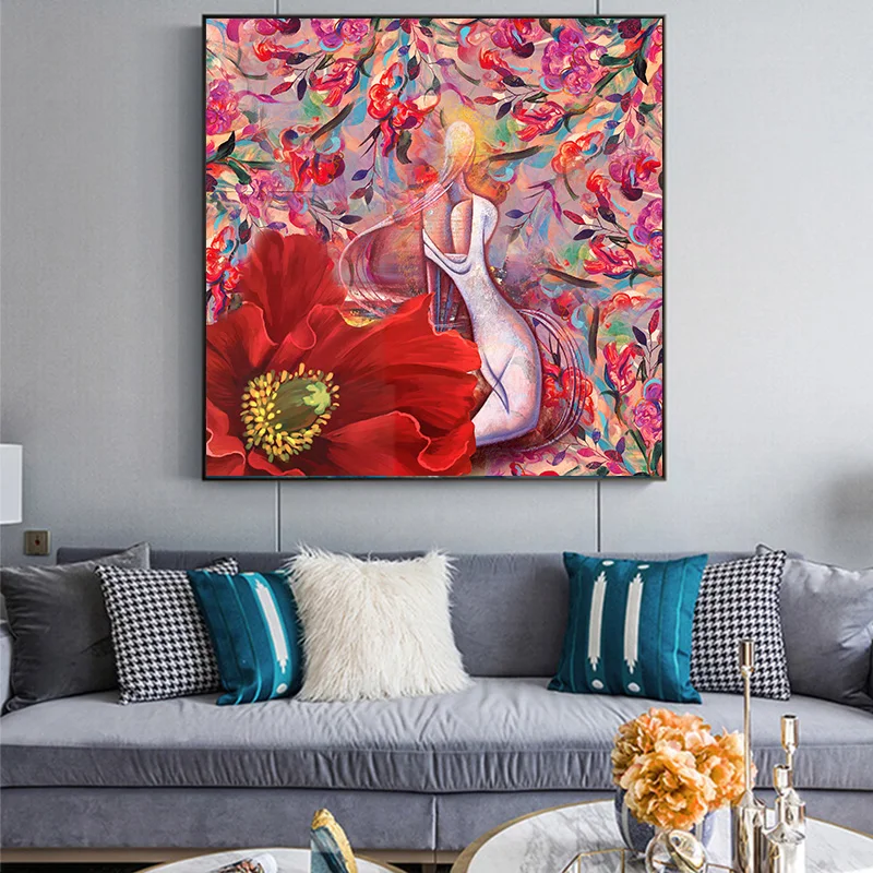 

GOODECOR Abstract Canvas Painting Red Flower Oil Painting Wall Art for Living Room Nordic Print Poster Pop Art Home Decoration