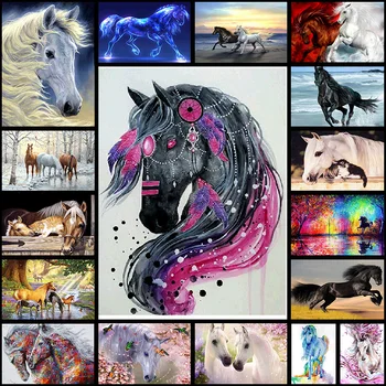 

Animal Two Horse 5D Diy Diamond Painting Embroidery Color horse Rhinestones Paint Mosaic diamante