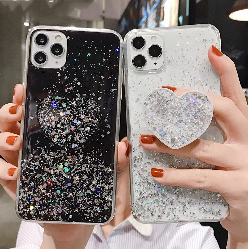 Bling Glitter Case For Samsung Galaxy S20 Ultra S10 S9 S8 Plus Note 10 A51 A71 A91 A10 A20 A30S A50 A70 Heart Holder mirror Case
