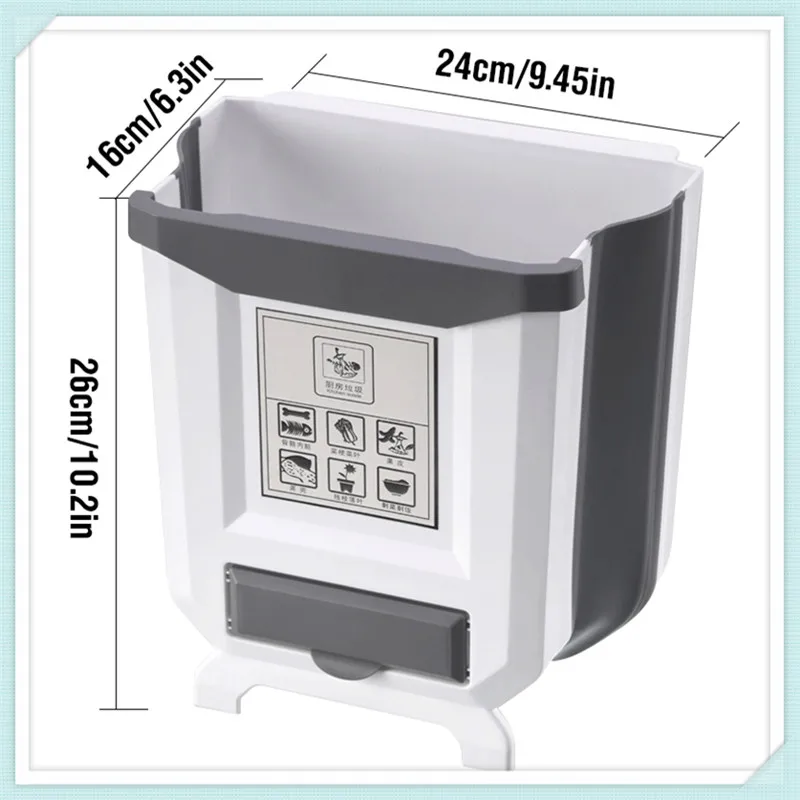 9L Folding Waste Bins Kitchen Garbage Bin Foldable Car Trash Can Wall Mounted Trashcan for Bathroom Toilet Waste Storage Bucket