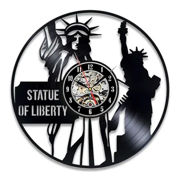 

New York City Vinyl Record Wall Clock Modern Design Statue Of Liberty 3D Decoration Hanging Clocks Wall Watch Home Decor